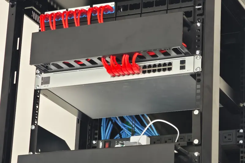 Rack de red con cableado estructurado